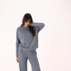 Damenpullover mit Bateau-Ausschnitt aus meliertem Jersey