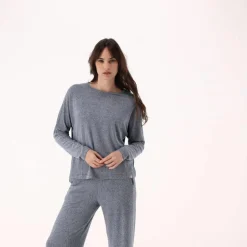 Damenpullover mit Bateau-Ausschnitt aus meliertem Jersey