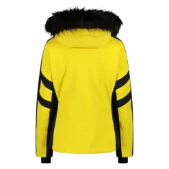 Damen-Skijacke aus Twill mit abnehmbarer Kapuze und Kunstfellbesatz