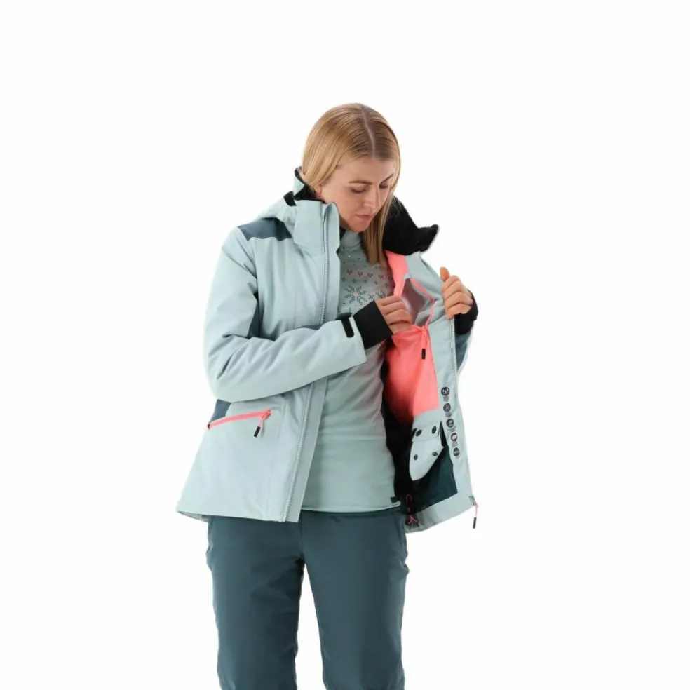 Damen-Skijacke aus 4-Way-Stretchgewebe mit abnehmbarer Kapuze