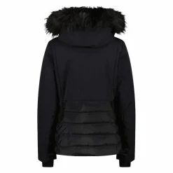 Damen-Skijacke mit abnehmbarer Kapuze aus Kunstfell
