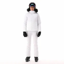 Damen-Skijacke mit abnehmbarer Kapuze aus Kunstfell