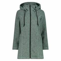 Fleece-Parka für Damen aus meliertem Knit Tech mit Kunstfell-Kapuze