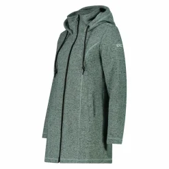 Fleece-Parka für Damen aus meliertem Knit Tech mit Kunstfell-Kapuze