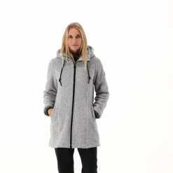 Fleece-Parka für Damen aus meliertem Knit Tech mit Kunstfell-Kapuze