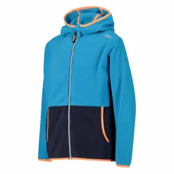 Jungen-Fleecejacke mit Kapuze und durchgehendem Reißverschluss und Color Block