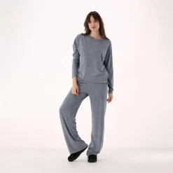 Lange Damenhose aus meliertem Jerseystoff