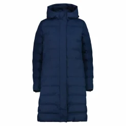 Lange gepolsterte Daunenjacke für Damen mit Kapuze