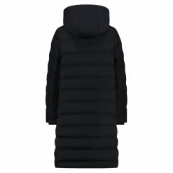 Lange gepolsterte Daunenjacke für Damen mit Kapuze