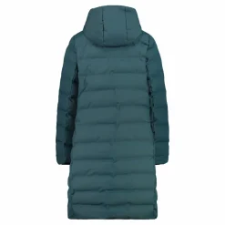 Lange gepolsterte Daunenjacke für Damen mit Kapuze