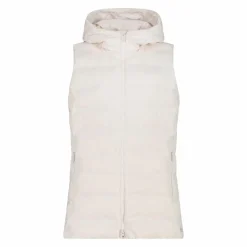 Lange, gepolsterte Weste für Damen mit Kapuze
