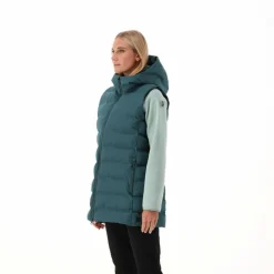 Lange, gepolsterte Weste für Damen mit Kapuze