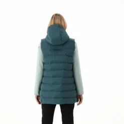Lange, gepolsterte Weste für Damen mit Kapuze