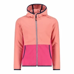 Mädchen-Fleecejacke mit Kapuze und durchgehendem Reißverschluss und Color Block