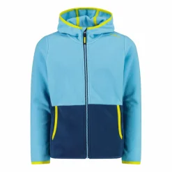 Mädchen-Fleecejacke mit Kapuze und durchgehendem Reißverschluss und Color Block