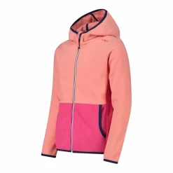 Mädchen-Fleecejacke mit Kapuze und durchgehendem Reißverschluss und Color Block