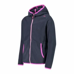 Mädchen-Fleecejacke mit Kapuze und durchgehendem Reißverschluss und Color Block