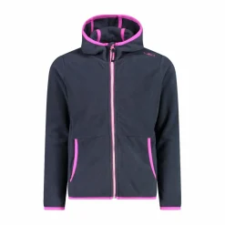 Mädchen-Fleecejacke mit Kapuze und durchgehendem Reißverschluss und Color Block