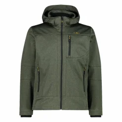 Melierte Softshell-Herrenjacke mit abnehmbarer Kapuze