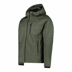 Melierte Softshell-Herrenjacke mit abnehmbarer Kapuze