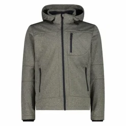 Melierte Softshell-Herrenjacke mit abnehmbarer Kapuze