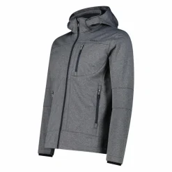 Melierte Softshell-Herrenjacke mit abnehmbarer Kapuze