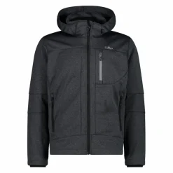 Melierte Softshell-Herrenjacke mit abnehmbarer Kapuze