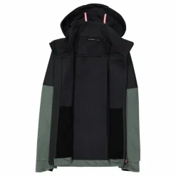 Softshelljacke für Damen mit Kapuze und zweifarbigem Grid-Jacquard-Motiv