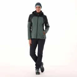 Softshelljacke für Damen mit Kapuze und zweifarbigem Grid-Jacquard-Motiv