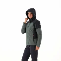 Softshelljacke für Damen mit Kapuze und zweifarbigem Grid-Jacquard-Motiv