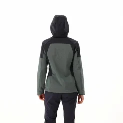 Softshelljacke für Damen mit Kapuze und zweifarbigem Grid-Jacquard-Motiv