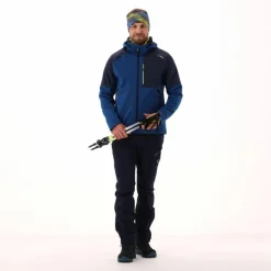 Softshelljacke für Herren mit Kapuze und zweifarbigem Grid-Jacquard-Motiv