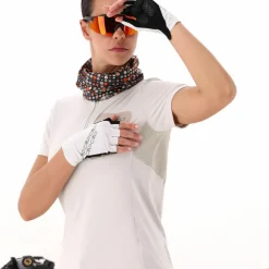 Technisches Radsport-T-Shirt für Damen mit kurzem Reißverschluss und Brusttasche